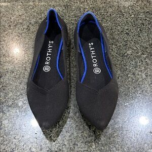 Rothy's Black Flats with Vibrant Blue Accent